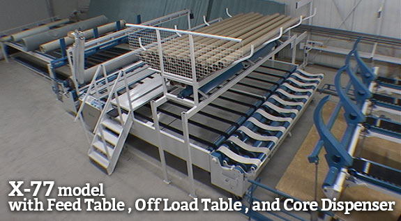 X-77 model with Feed Table, Off Load Table, and Core Dispenser