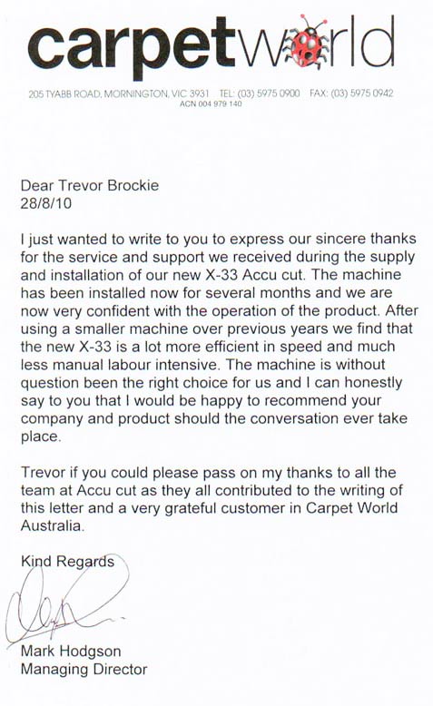 Carpet World Letter